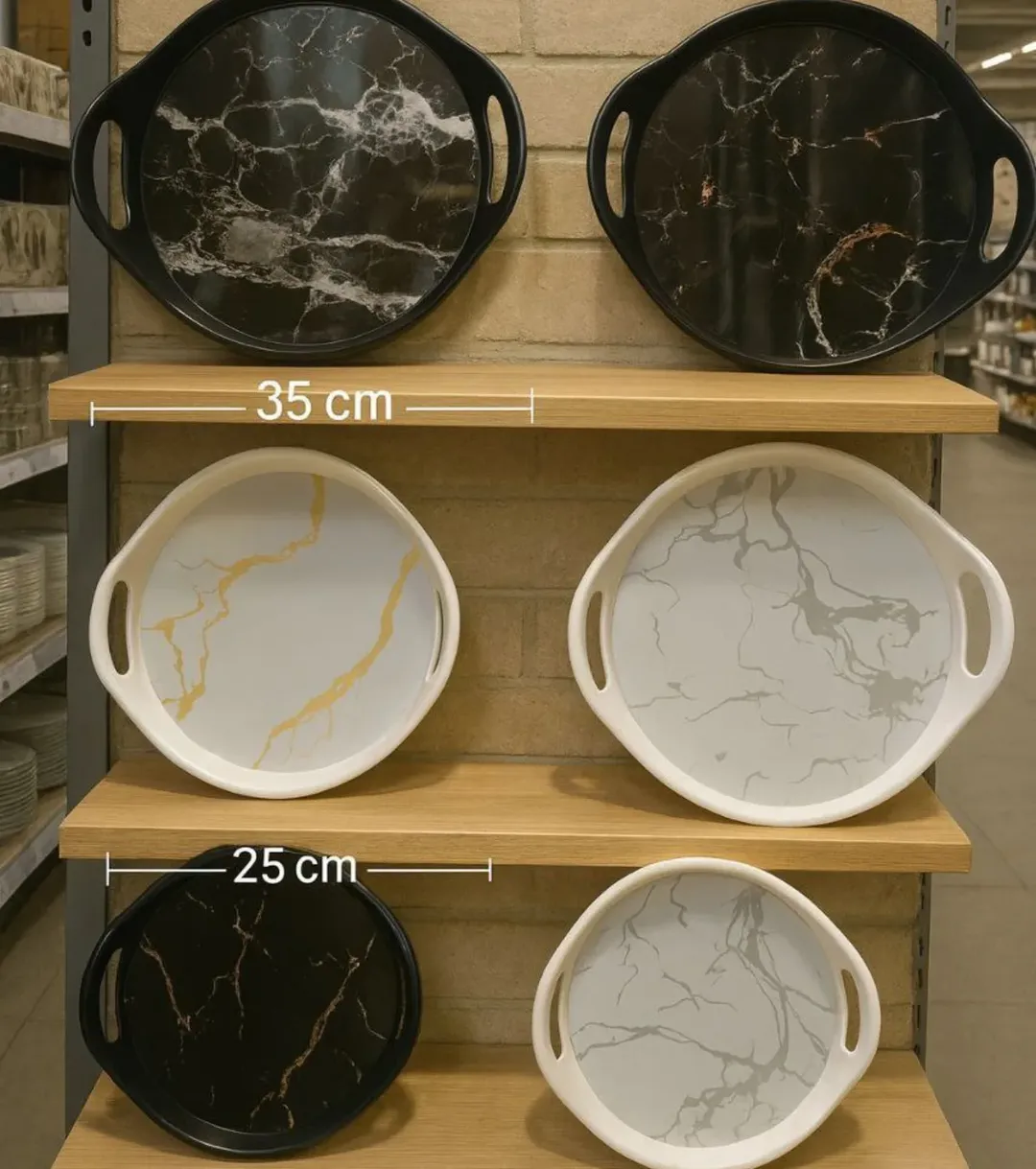 سینی  طرح سنگ مرمر دسته پلاستیکی ۲۵ سانتی